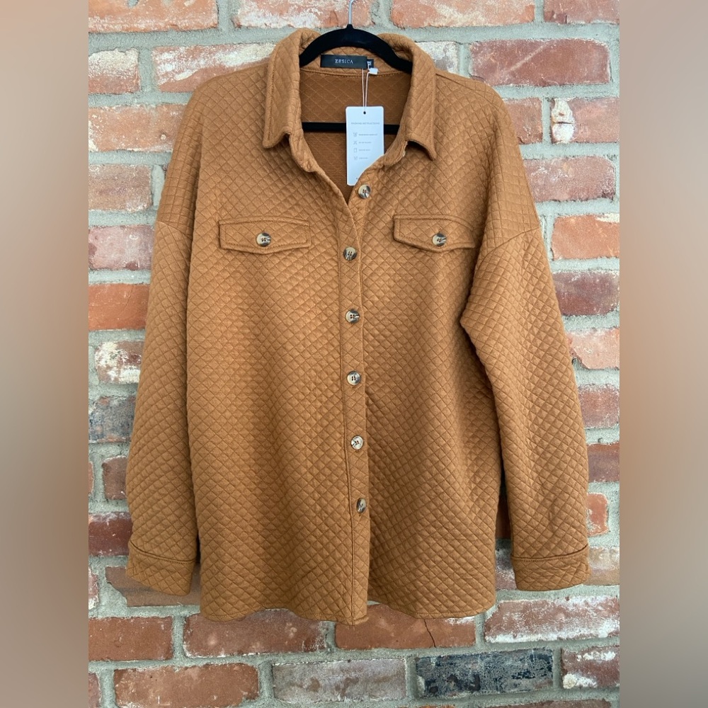 Zesica NWT Lightweight Shacket Tan Pockets Button Down Jacket Shirt Fsll